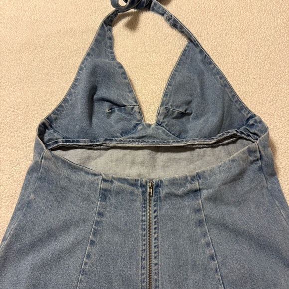 Free People Trevi Denim Halter Mini Dress in Celestial Light Blue Jean - Picture 11 of 16